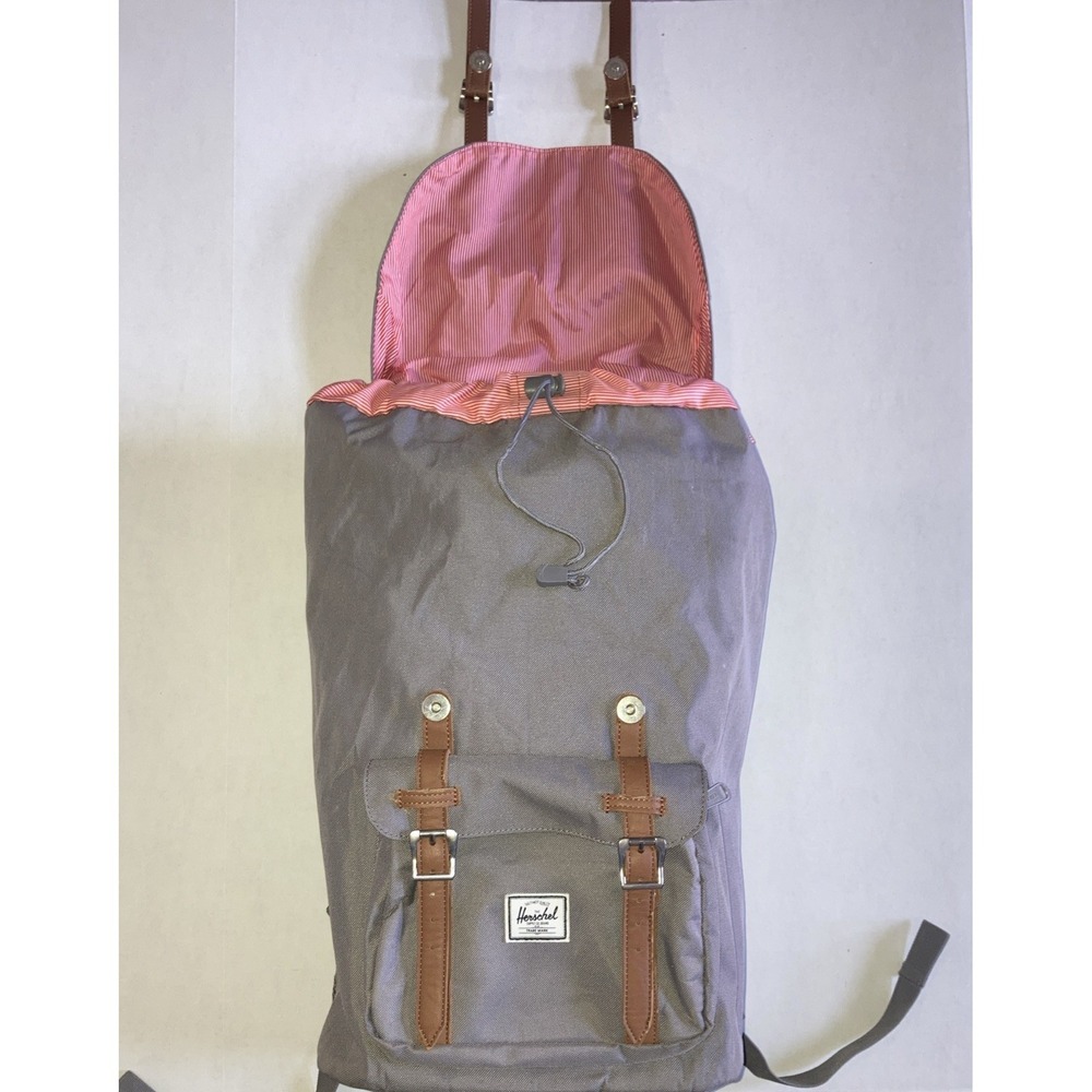 Herschel Little America Mid Laptop Backpack Grey & Red/White Stripe Lining - Picture 8 of 16